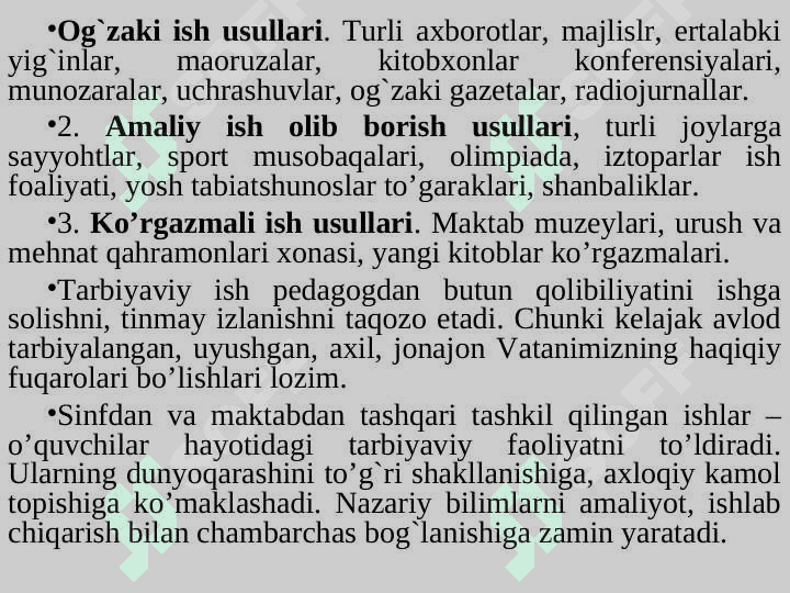 Sinfdan va maktabdan tashqari ishlarning tarbiyaviy ahamiyati 7