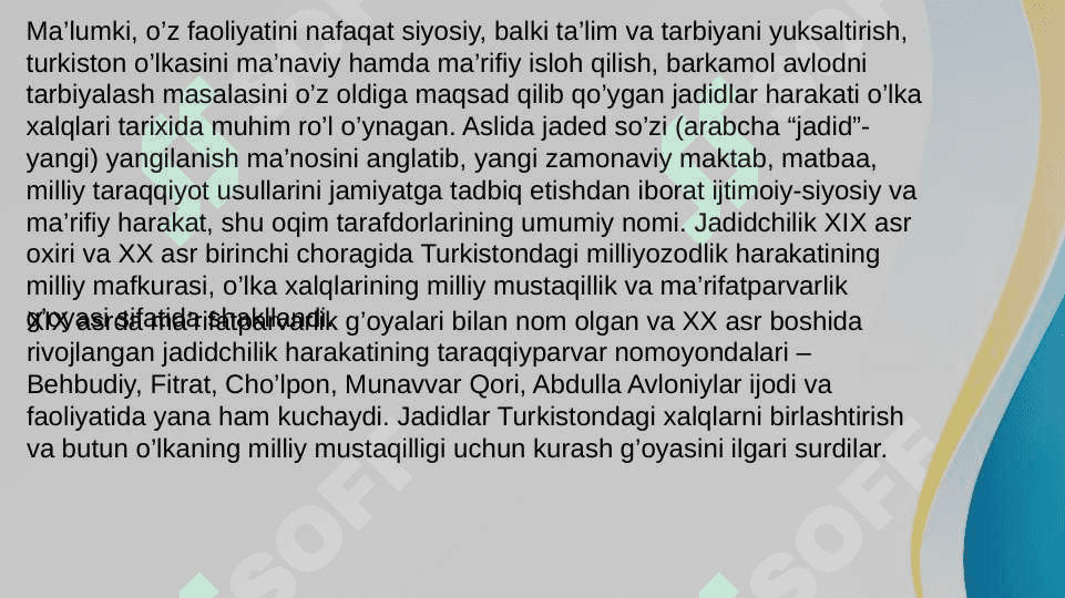 Jadid ma’rifatparvarlarining o’lka ijtimoiy-ma’naviy hayotida tutgan o’rni 2