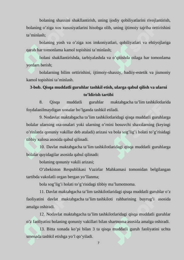 Maktabgacha ta’lim tashkilotlarida qisqa muddatli guruhlar tashkil etish 7