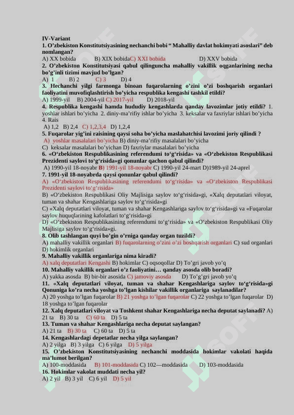 O`zbekistonning eng yangi tarixi fanidan yakuniy nazorat savollari 8