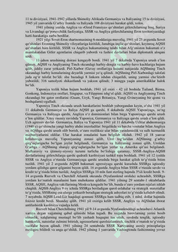 IKKINCHI JAHON URUSHINING 1941-1945 YILLARDAGI ASOSIY 
JANGLARI. URUSHNING TUGASHI VA UNING NATIJALAR 4