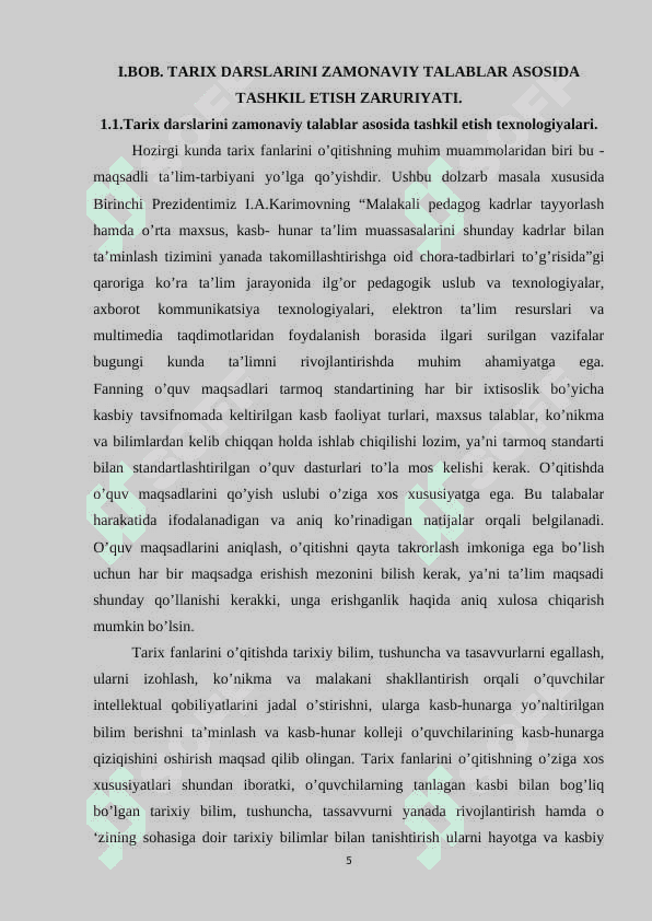 Zamonaviy tarix darsi, unga qo’yilgan talablar 5
