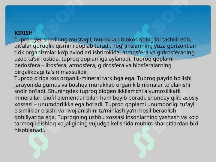 TUPROQNING FIZIK XOSSALARI 2