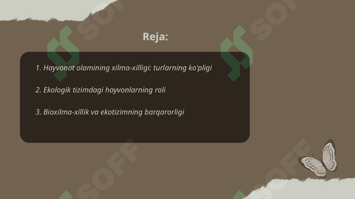 Hayvonot olamining xilma xilligi va uning tabiatda tutgan o‘rni 2