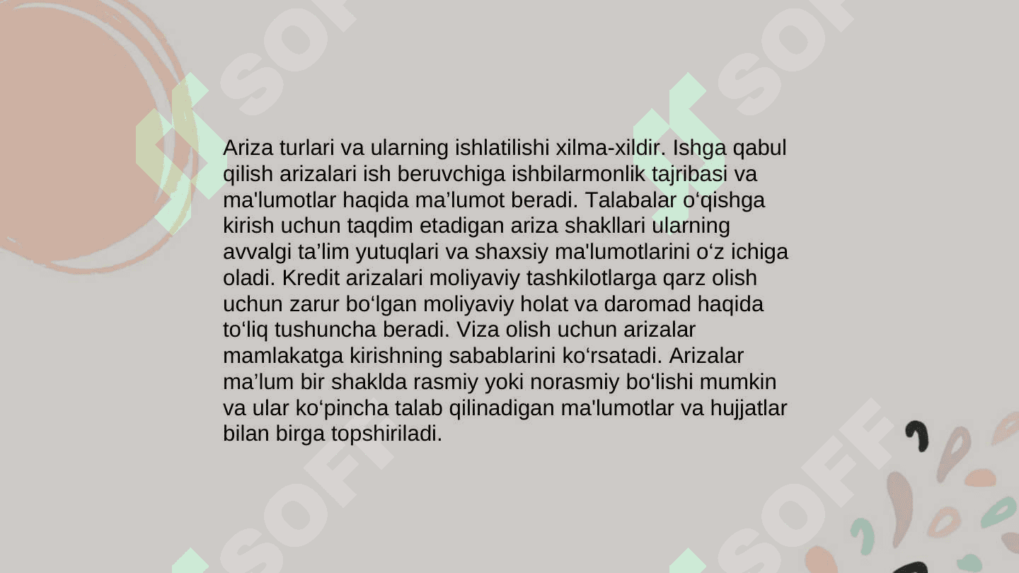 Ariza, bayonnoma, vasiyatnoma, dalolatnoma, ishonchnoma. Bildirishnoma, vasiyatno 4
