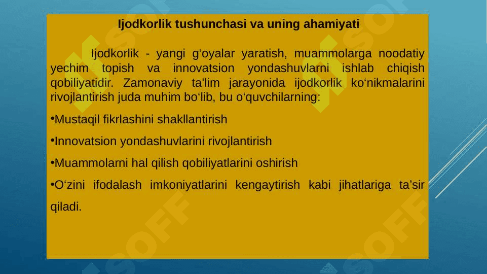 Interfaol metod asosida ijodkorlik ko’nikmalarini rivojlantirish. 4