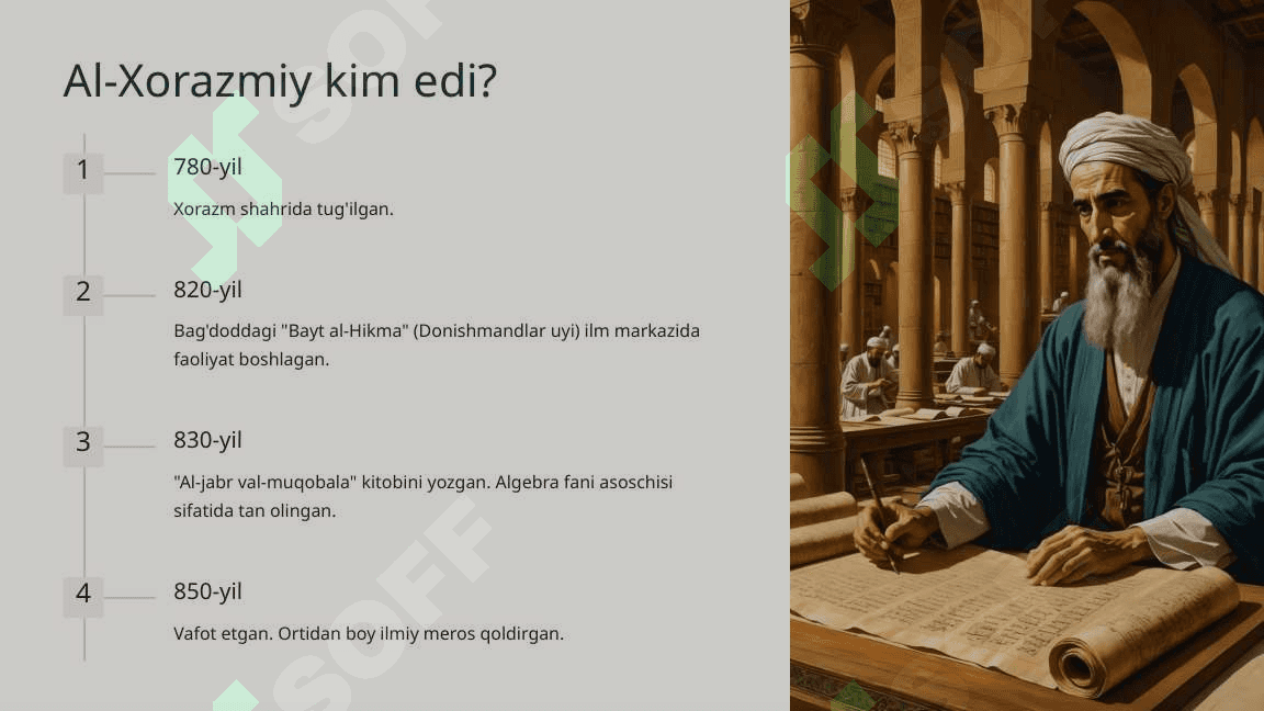 O'nli sanoq sestemasini targ'ib qilishda Al Xorazmiyning roli 3