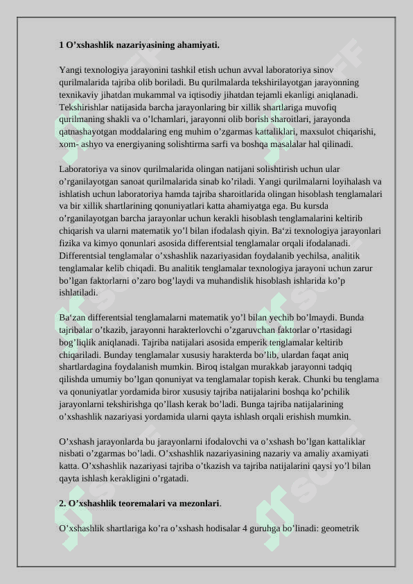 O’xshashlik nazariyasining asoslari 2