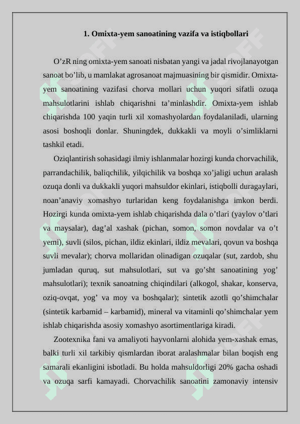 Omixda yem maxsulotlarini kimyoviy tarkibi va oziqaviy qiymati 2