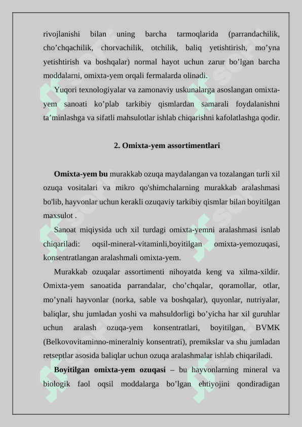 Omixda yem maxsulotlarini kimyoviy tarkibi va oziqaviy qiymati 3