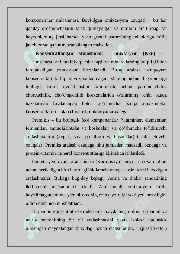 Omixda yem maxsulotlarini kimyoviy tarkibi va oziqaviy qiymati 4