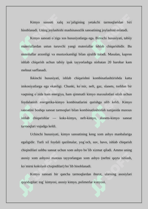Òzbekistonda kimyo sanoatini rivojlanishi 2