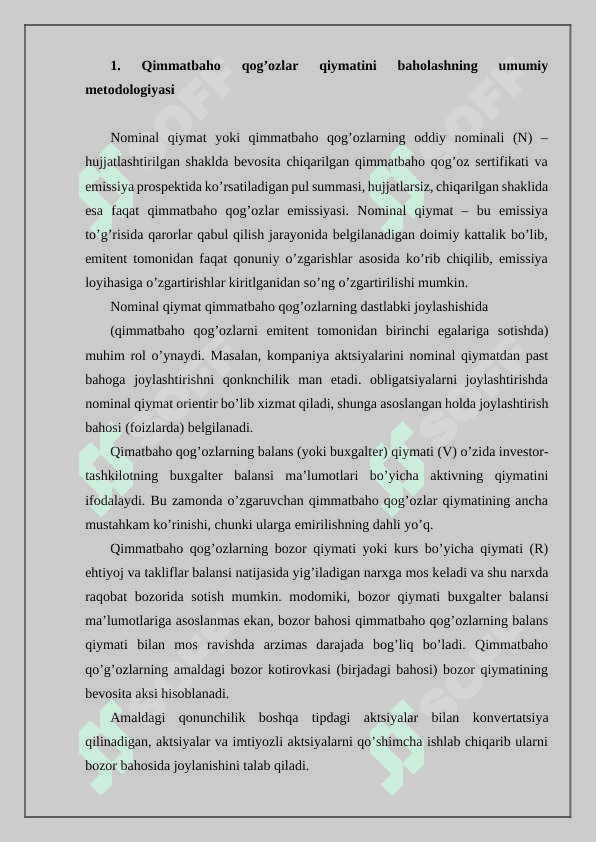 Qimmatbaho qog’ozlar qiymatini baholash 2