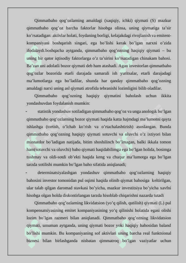 Qimmatbaho qog’ozlar qiymatini baholash 3