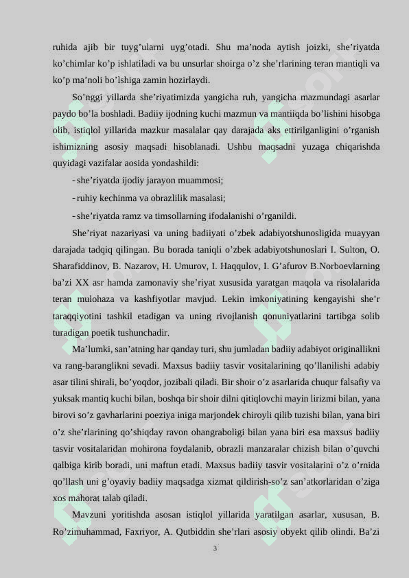 Hozirgi o’zbek she’riyatida ruhiy kechinma va badiiy ifoda 3