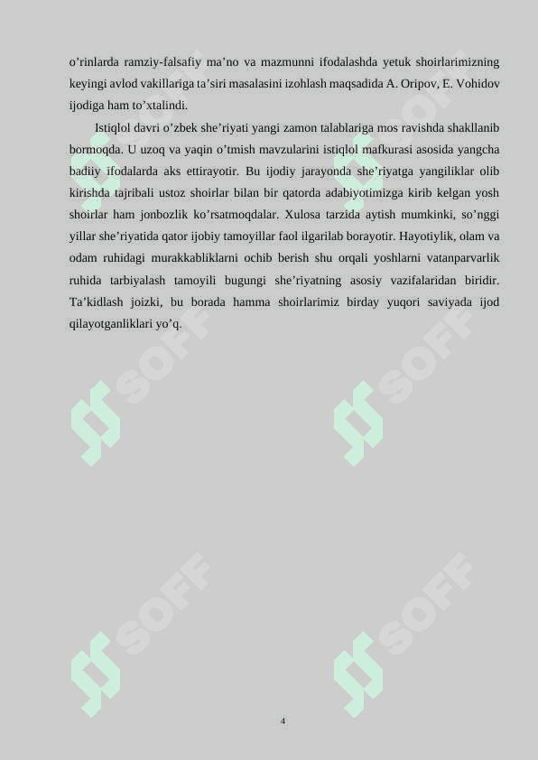 Hozirgi o’zbek she’riyatida ruhiy kechinma va badiiy ifoda 4