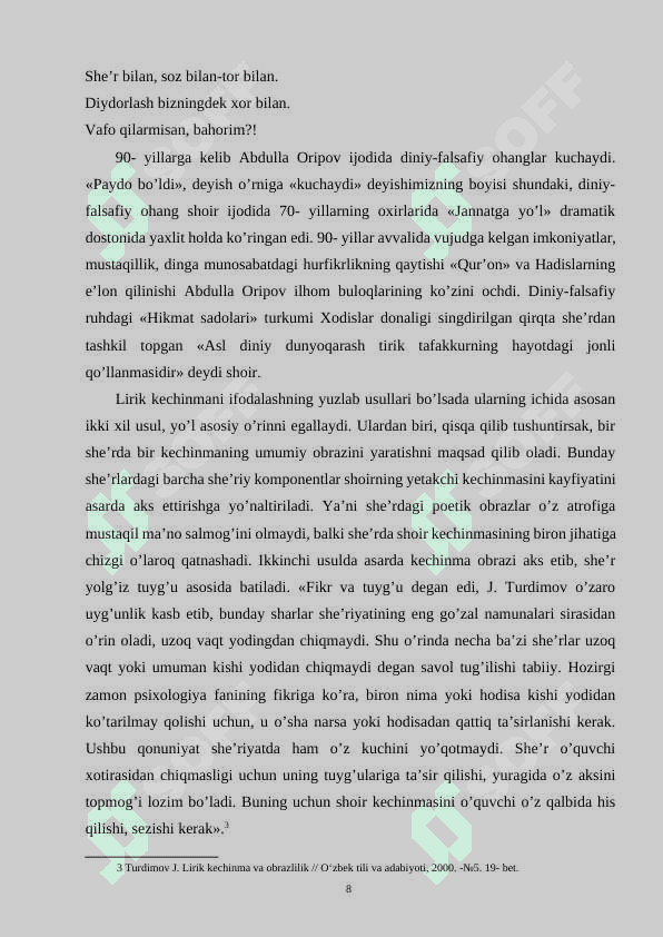 Hozirgi o’zbek she’riyatida ruhiy kechinma va badiiy ifoda 8