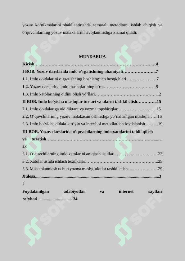 "Savod o‘rgatish davri yozuv darslarida imlo ustida ishlash" kurs ishi 3