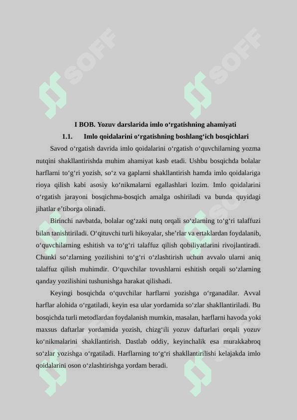 "Savod o‘rgatish davri yozuv darslarida imlo ustida ishlash" kurs ishi 7