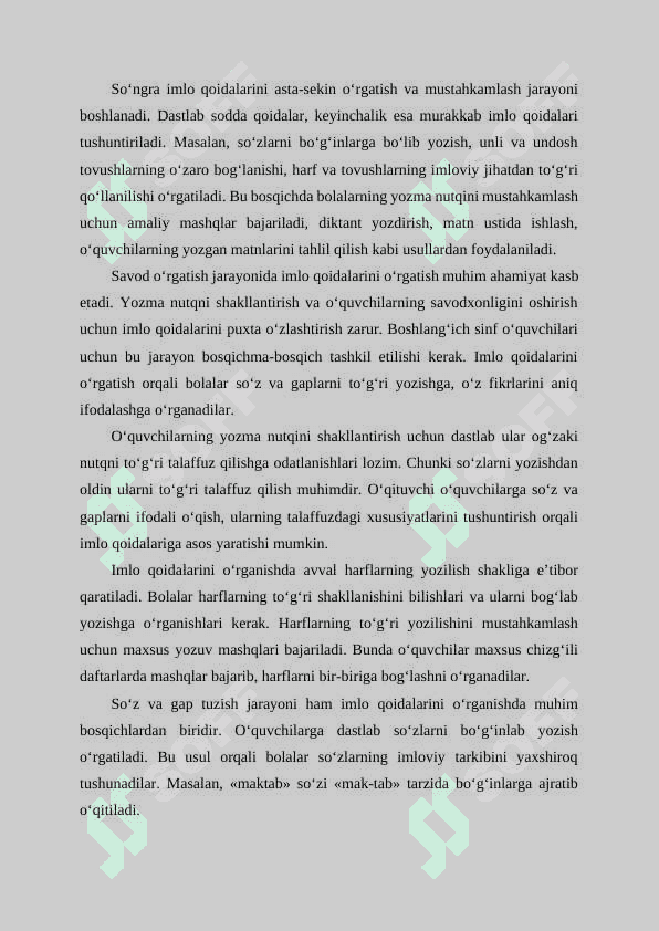 "Savod o‘rgatish davri yozuv darslarida imlo ustida ishlash" kurs ishi 8