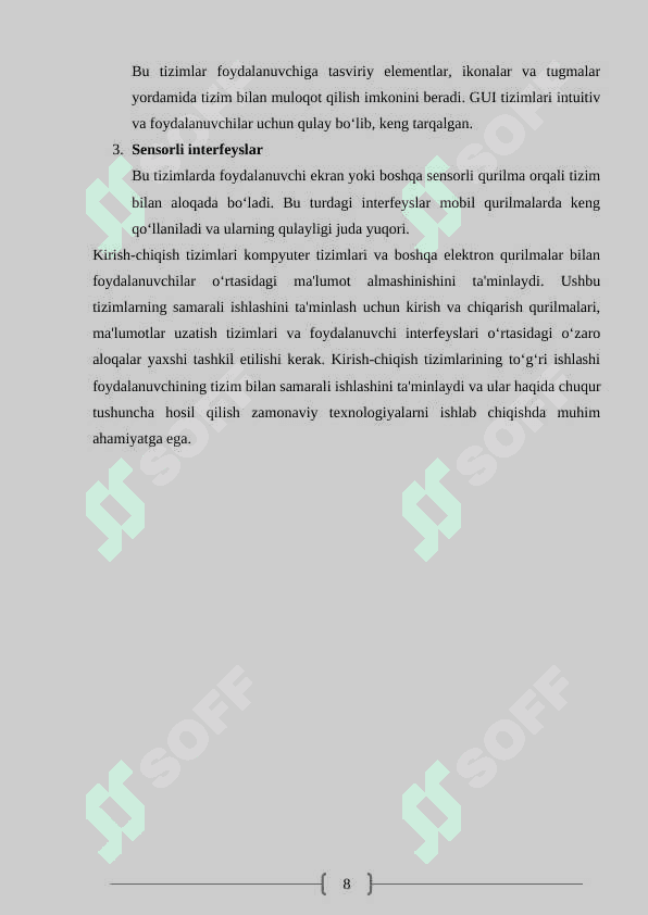 KOMPYUTERNI TASHKIL QILISH FANIDAN “KIRISH-CHIQISH TIZIMLARI VA INTERFEYSLAR” 8