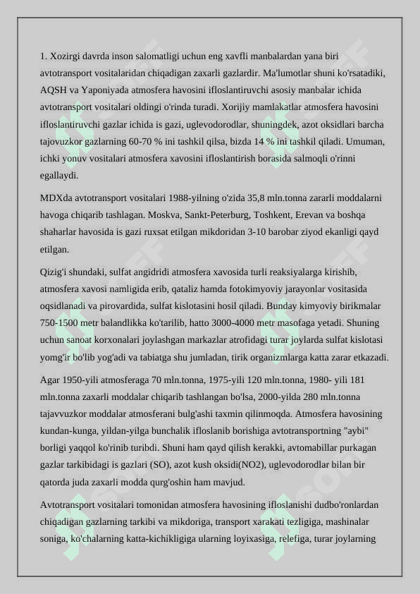 Transport vositalari va atrof-muhit 2