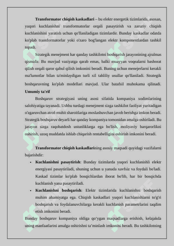 Trasformatoriz chiqish kaskadlari 2