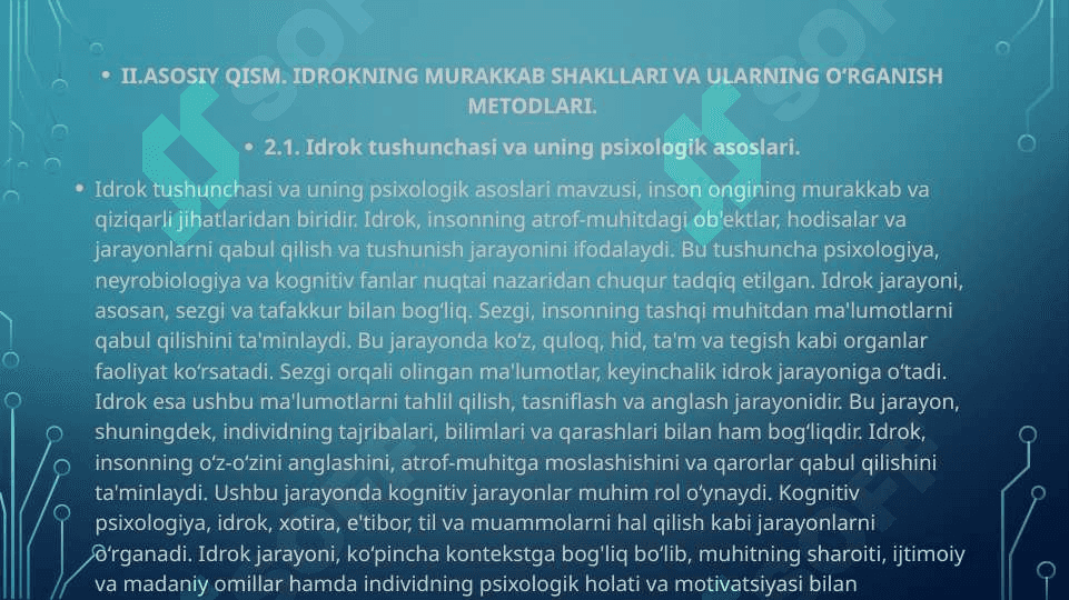 Idrokning murakkab shakllari va ularning o‘rganish metodlari. 5