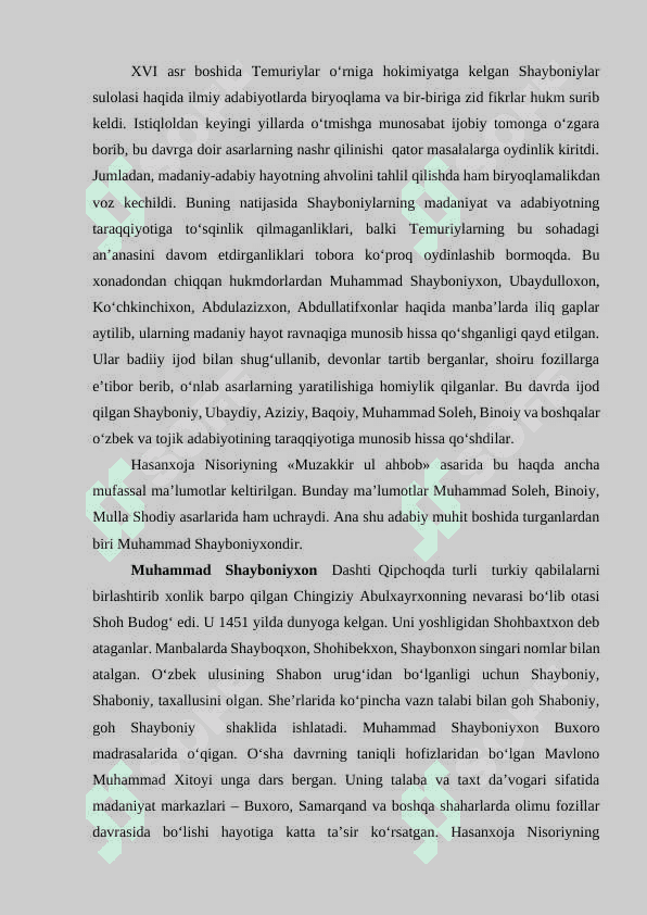 XVI asr adabiyoti Muhammad Solih Shayboniyxon Ubaydiy ijodi 2