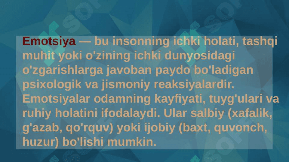 Emotsiya psixologiyasining nazariy yondashuvlari 2