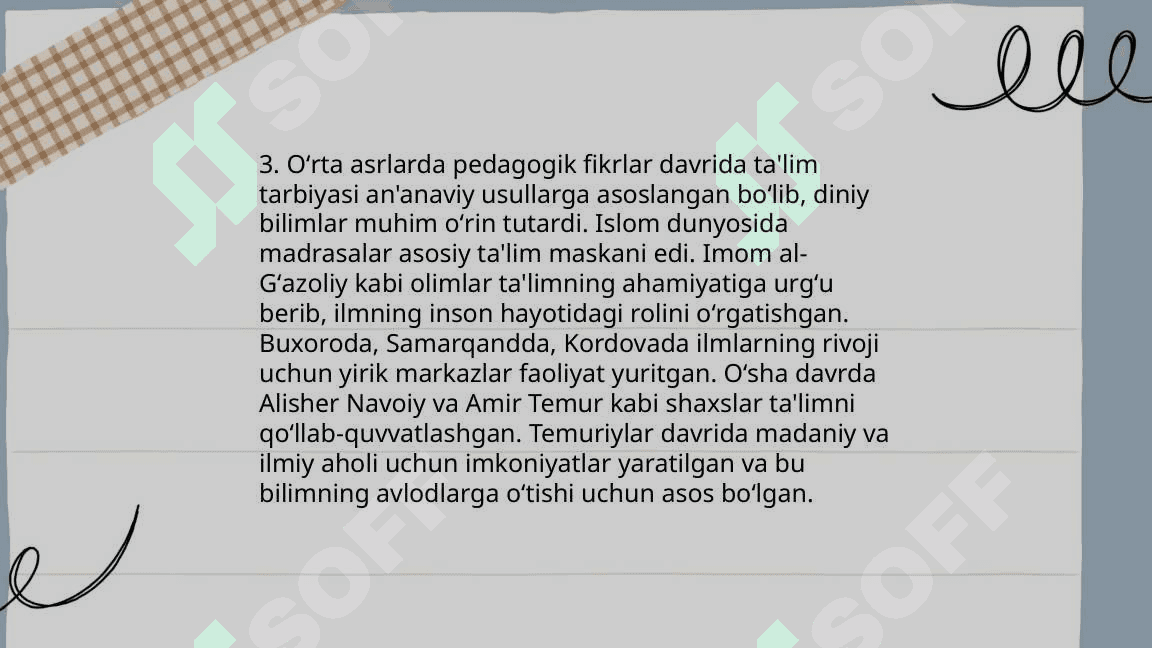 Pedagogik gʻoyalarning rivojlanish bosqichlari 5
