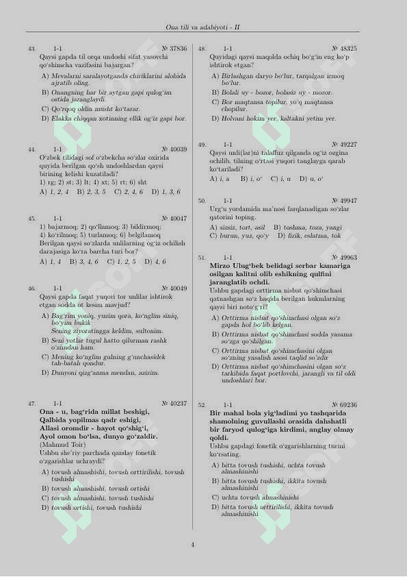 Ona tili va adabiyotidan 3000 talik qiyqiriq testlar. 4