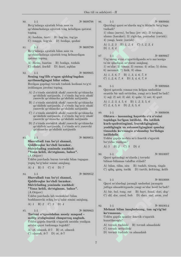 Ona tili va adabiyotidan 3000 talik qiyqiriq testlar. 7