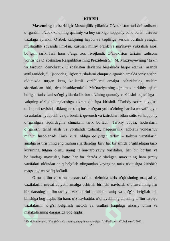 Tarix darslariga qo'yiladigan talablar 2