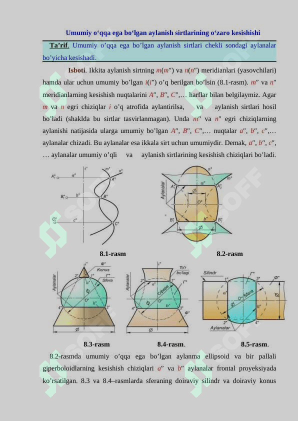 Sirtlarning o’zaro kesishish chizig’i yordamchi kesuvchi sharlar usuli 2