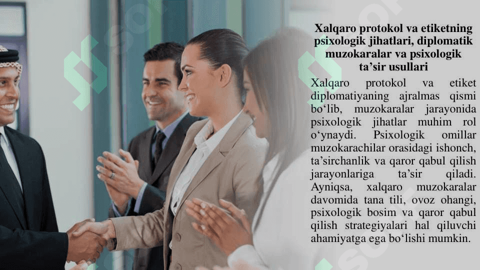 Xalqaro protokol, etiket va diplomatik muzokaralar psixologiyasi 4