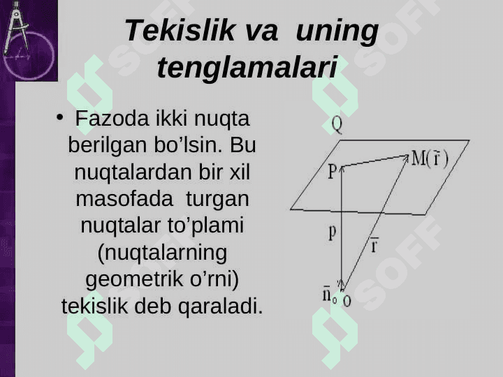 Fazoda to`g`ri chiziq va tekisliklarning turli tenglamalari 2