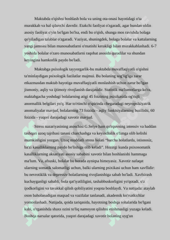 Boshlangich maktab yoshidagi bolalarda xavotir 2