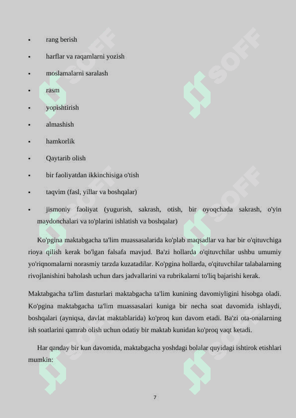 O‘quv dasturi va ularning bajarilish jarayoni 7
