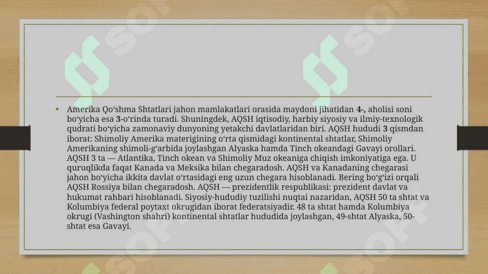 AQSH davlatiiga umumiy geografik tavsif 2