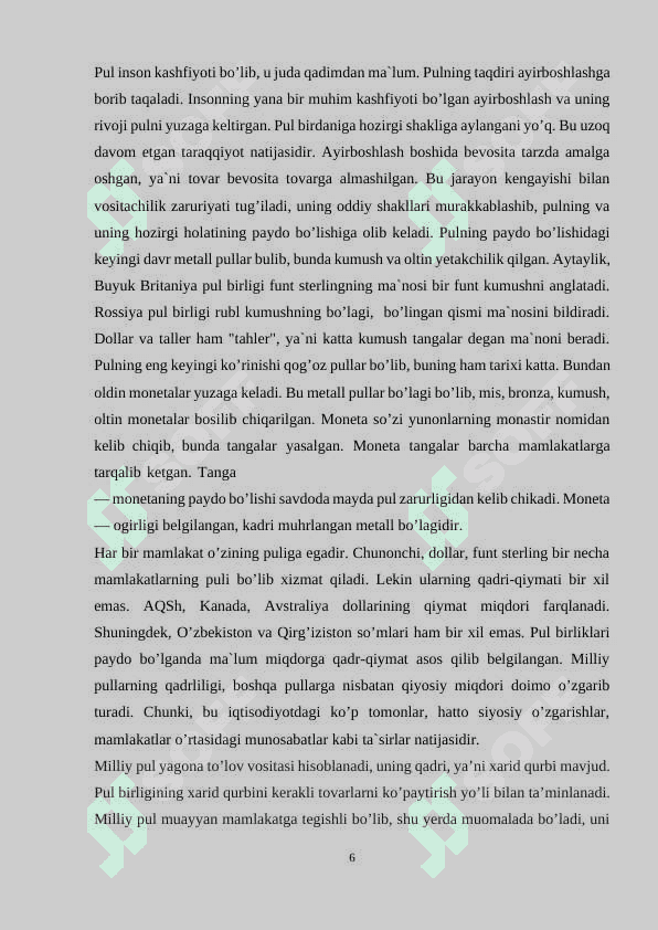 O'zbekiston Respublikasi valyuta siyosati kurs ishi 6