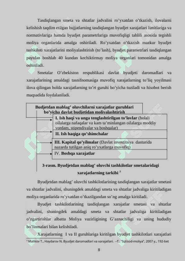 DAVLAT BUDJETI XARAJATLARI  IJROSI ZARURLIGI, MOHIYATI VA OMILLARI 8
