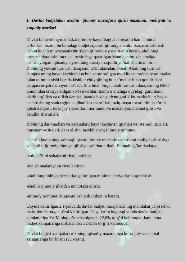 Aholini ijtimoiy muhofaza qilishda davlat budjetining o’rni va ahamiyati 2