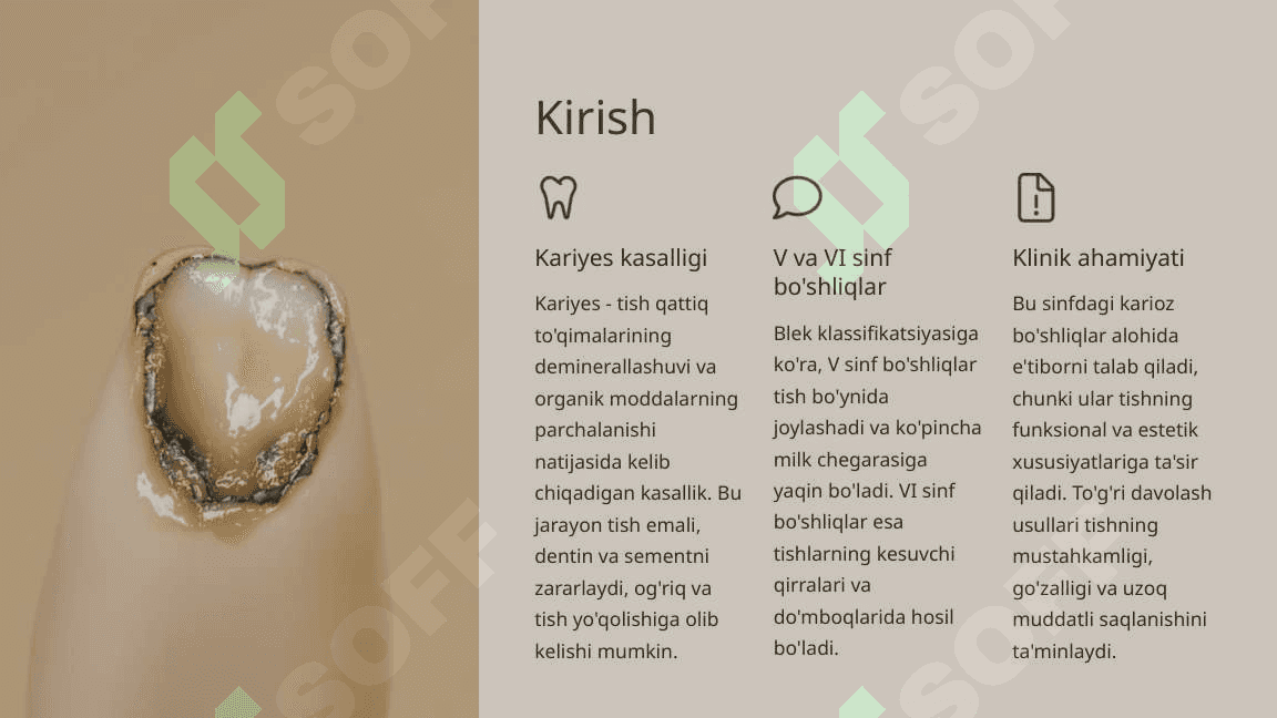 Fantomlarda V- VI sinf karioz bo‘shliqlarini charxlash va plombalash. 2