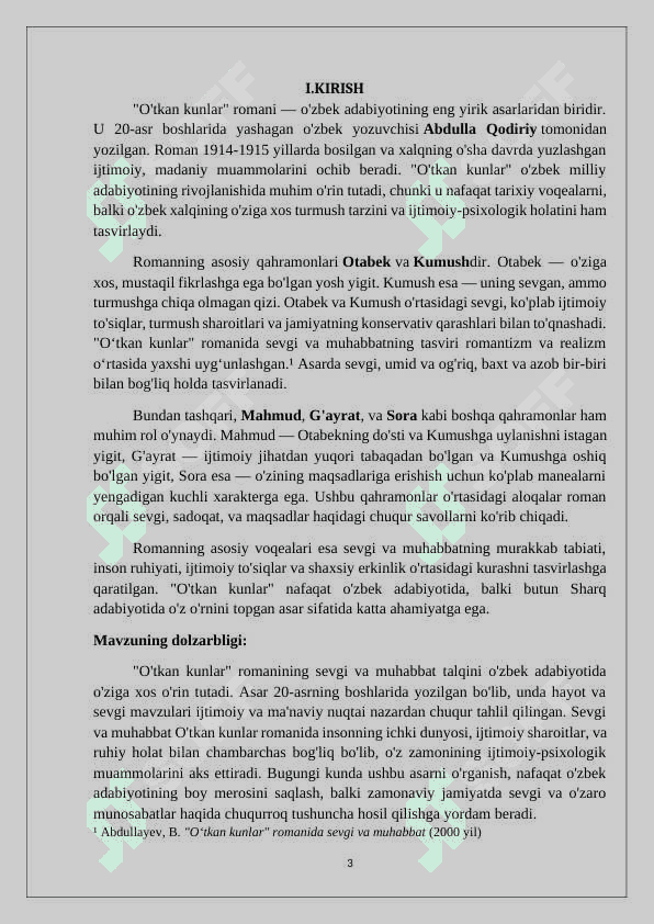 O‘tkan kunlar romanida sevgi muhabbat talqini mavzusi 3