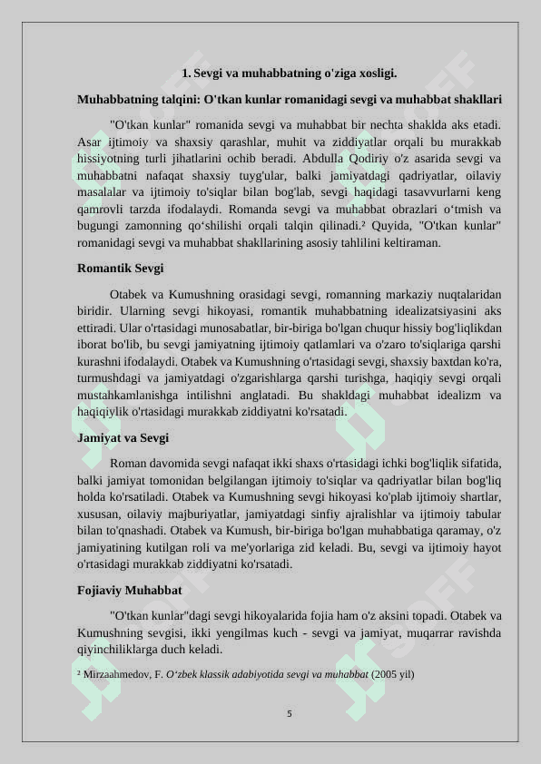 O‘tkan kunlar romanida sevgi muhabbat talqini mavzusi 5