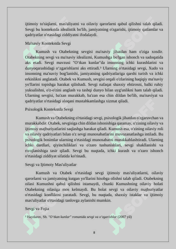 O‘tkan kunlar romanida sevgi muhabbat talqini mavzusi 8