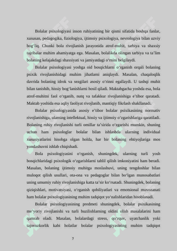 Bolalar psixologiyasi  kurs ishi 7