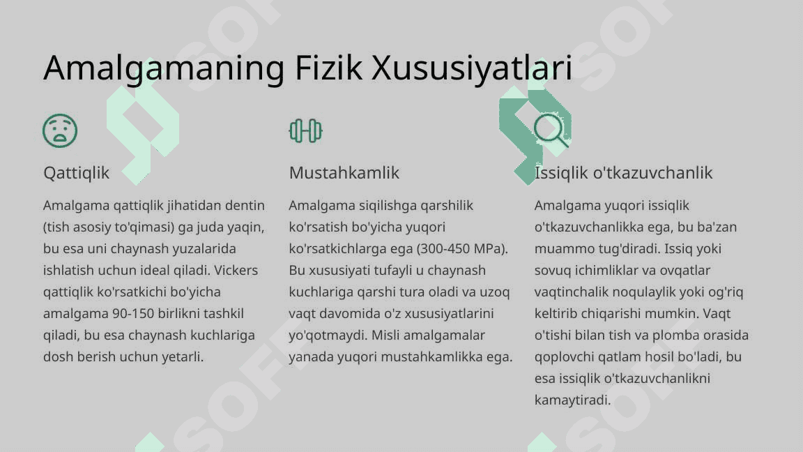 Amalgamalar. Turlari, xususiyatlari. 8
