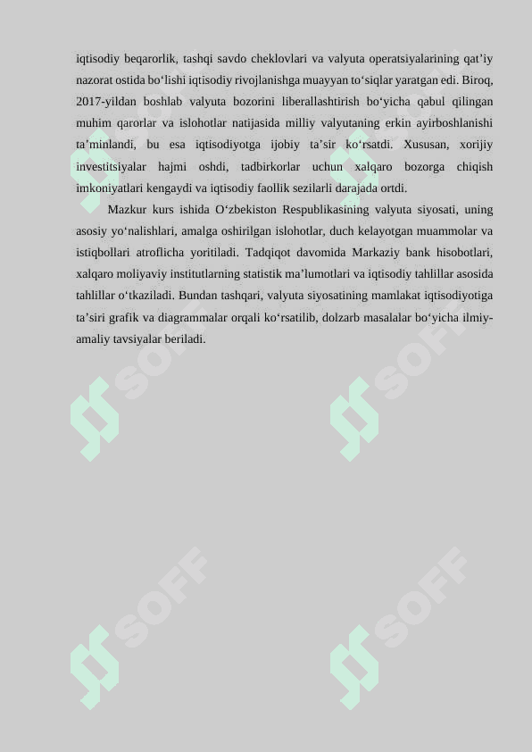 O‘ZBEKISTON RESPUBLIKASI VALYUTA SIYOSATI  KURS ishi 3